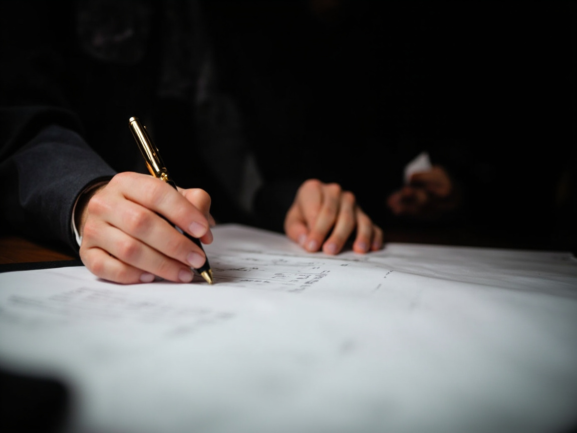 Business partners signing a trade license and shareholder agreement